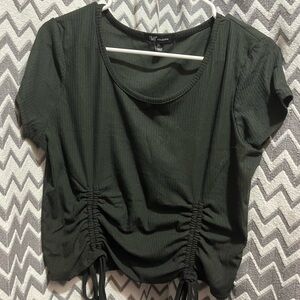 New Women's Black Ruched Short Sleeve Top